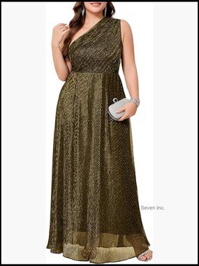 Plus Size One-Shoulder Maxi Dress Sparkly A-Line Prom Evening Gown Formal